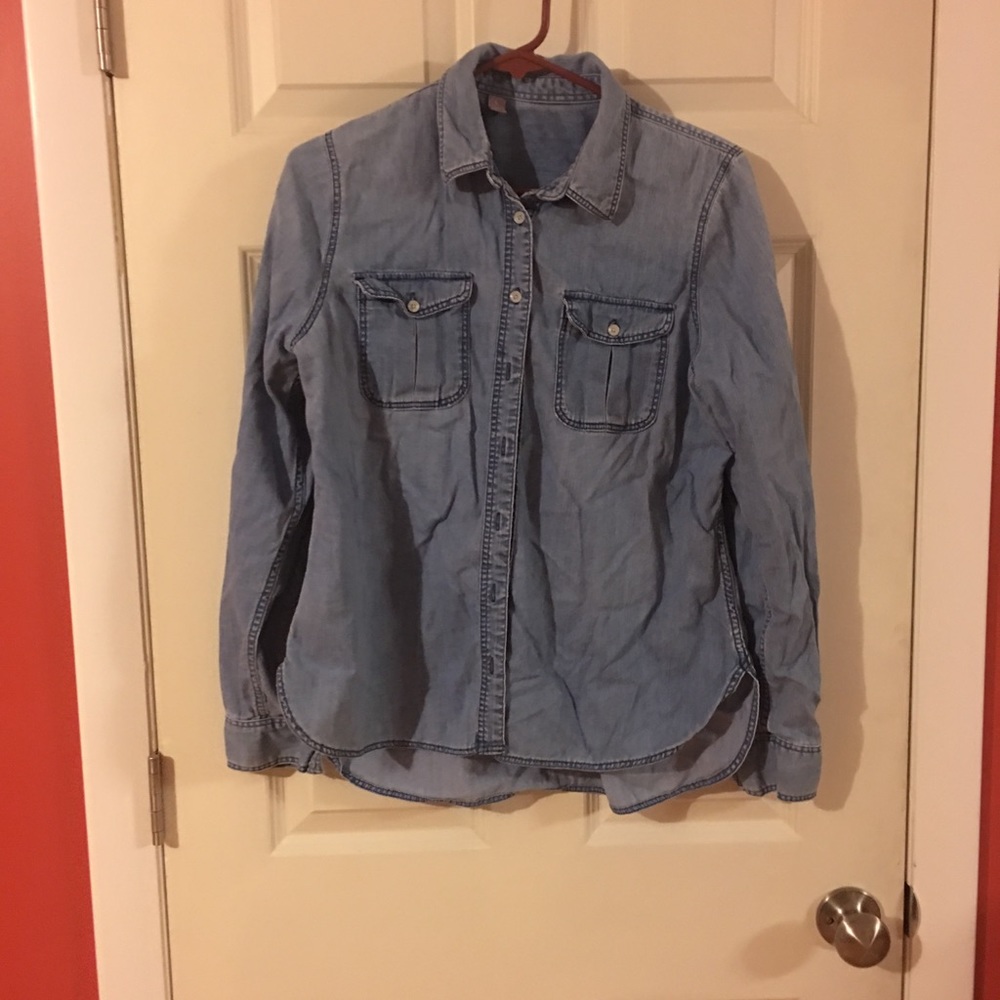“denim  looking” button up top